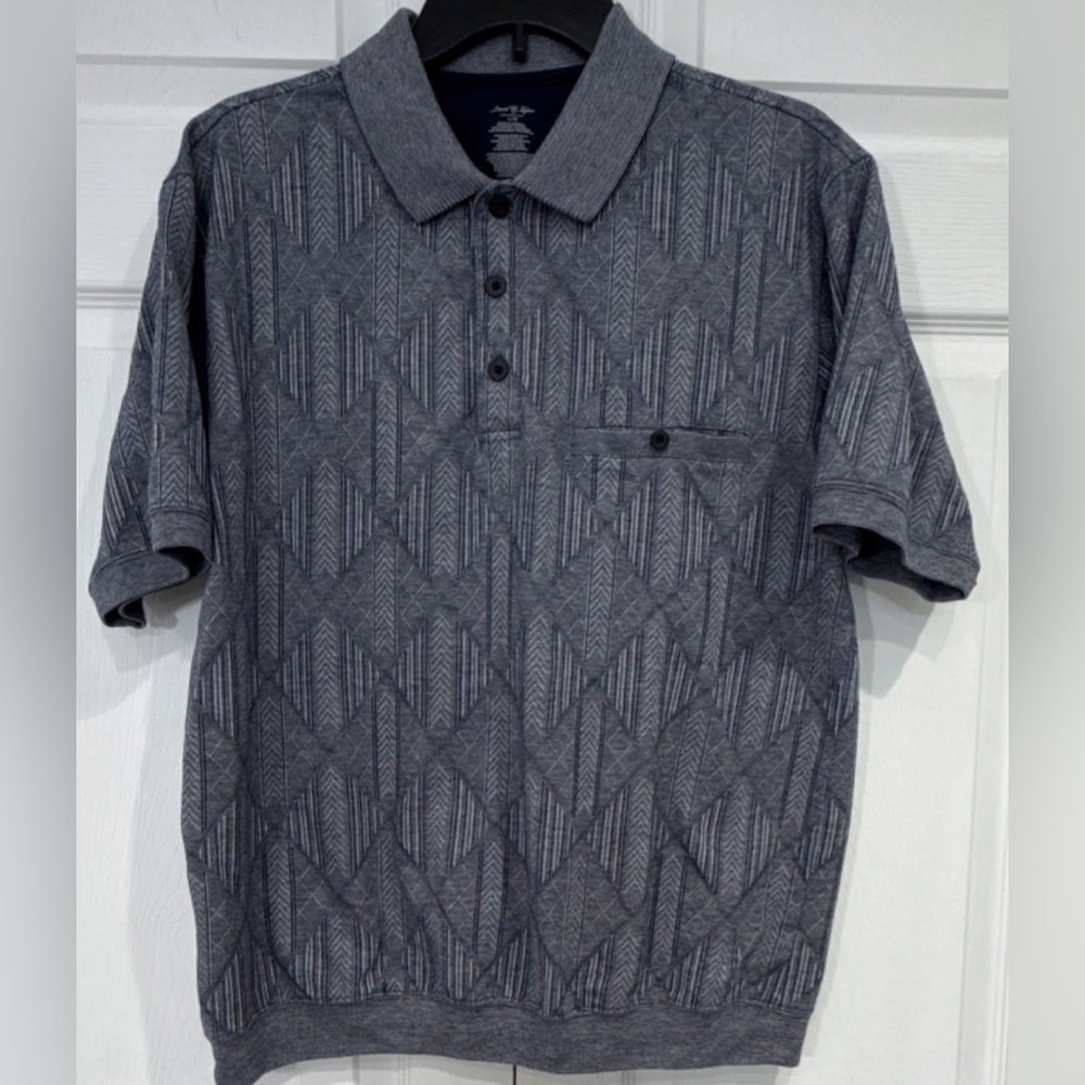 David Taylor‎ Collection Men's Gray Geometric Polo Shirt L Short Sleeve Pocket